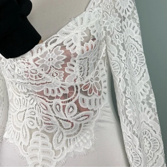 White Lace Sheer Bodysuit - Picture 6 of 7
